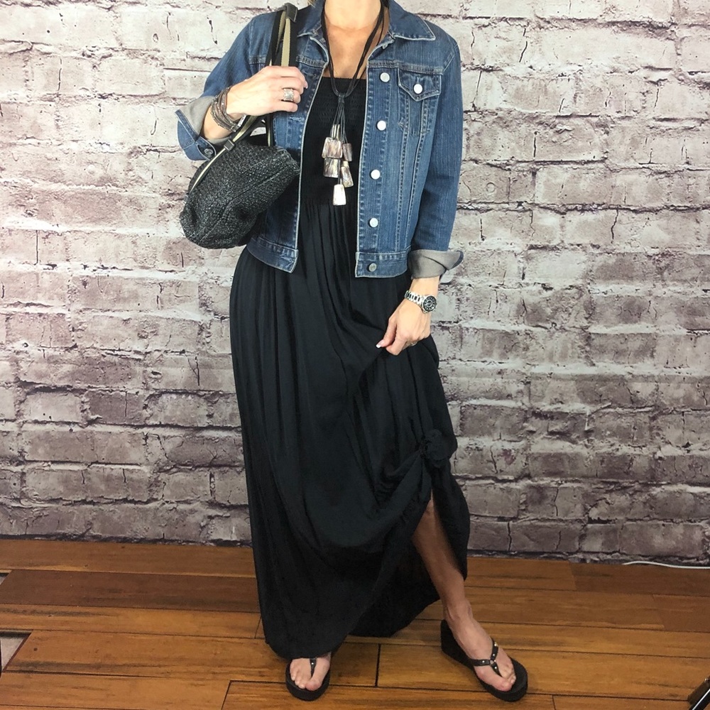 Elan Strapless Smocked Ladder Maxi Dress Black - Picture 3 of 6